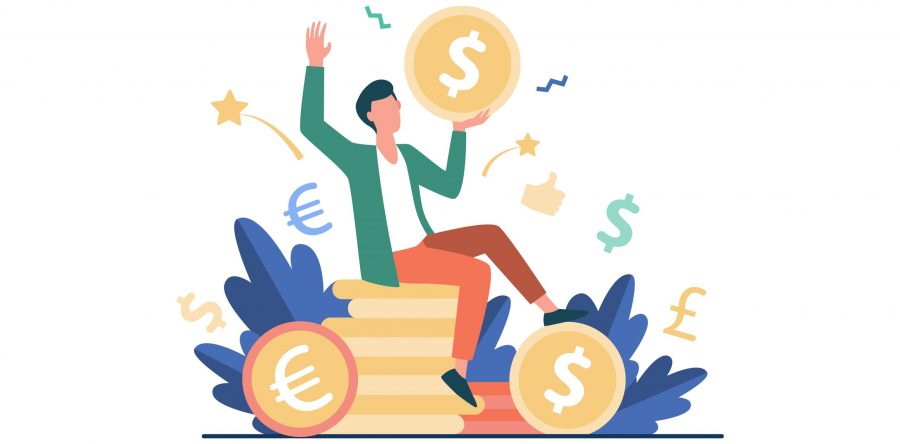 Illustration of happy businessman earning money
